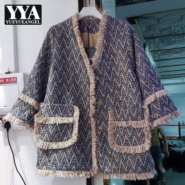 women tassel tweed jacket new autumn winter fashion v-neck loose fit outerwear ladies elegant office tweed coat streetwear, Black
women tassel tweed jacket new autumn winter fashion v-neck loose fit outerwear ladies elegant office tweed coat streetwear, Black