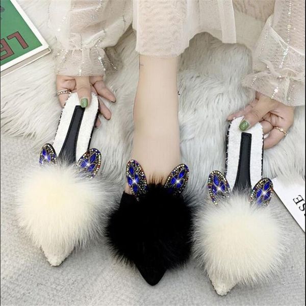 fashion ladies warm fur slippers women lovely furry flat half slides toe covered suede ears real hair home flip flops hot, Black
fashion ladies warm fur slippers women lovely furry flat half slides toe covered suede ears real hair home flip flops hot, Black