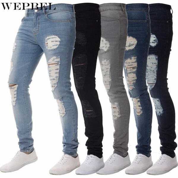 wepbel streetwear mens jeans destroyed ripped design slim fit pencil pants skinny men full length jeans hole denim trouser, Blue
wepbel streetwear mens jeans destroyed ripped design slim fit pencil pants skinny men full length jeans hole denim trouser, Blue