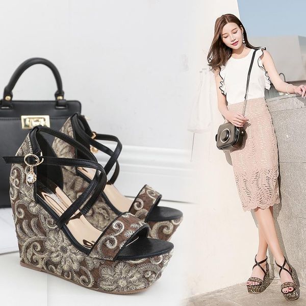 fashion high-end summer new embroidered fish mouth wedge sandals quality comfortable female high heel sandals, Black
fashion high-end summer new embroidered fish mouth wedge sandals quality comfortable female high heel sandals, Black
