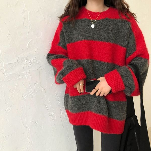 genayooa striped o-neck oversize sweater women korean style autumn winter pullover cashmere jumper ladies chic warm 201203, White;black
genayooa striped o-neck oversize sweater women korean style autumn winter pullover cashmere jumper ladies chic warm 201203, White;black
