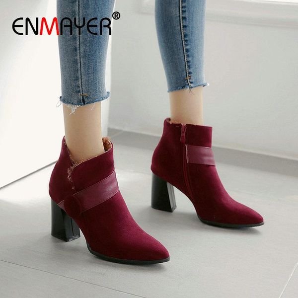 enmayer women shoes faux suede slip-on basic ankle boots for women hoof heels winter short plush womens boots size 34-43, Black
enmayer women shoes faux suede slip-on basic ankle boots for women hoof heels winter short plush womens boots size 34-43, Black