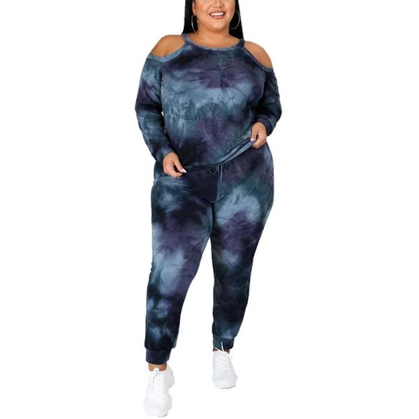 plus size casual women two piece sport clothes personality tie-dye off-the-shoulder and elastic high waist trousers, Gray
plus size casual women two piece sport clothes personality tie-dye off-the-shoulder and elastic high waist trousers, Gray