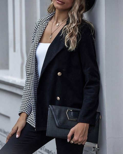 women´s plaid coat fall color block jacket loose party long sleeve slimming lapel neck metal buttons single breasted clothes, Black;brown
women´s plaid coat fall color block jacket loose party long sleeve slimming lapel neck metal buttons single breasted clothes, Black;brown