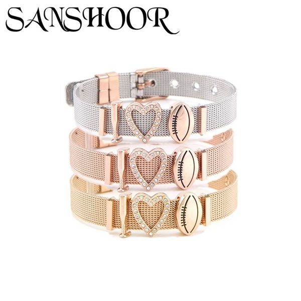 charm bracelets drop sanshoor jewelry stainless steel mesh bracelet set with diy sport activity rugby baseball bat slide charms as gift, Golden;silver
charm bracelets drop sanshoor jewelry stainless steel mesh bracelet set with diy sport activity rugby baseball bat slide charms as gift, Golden;silver