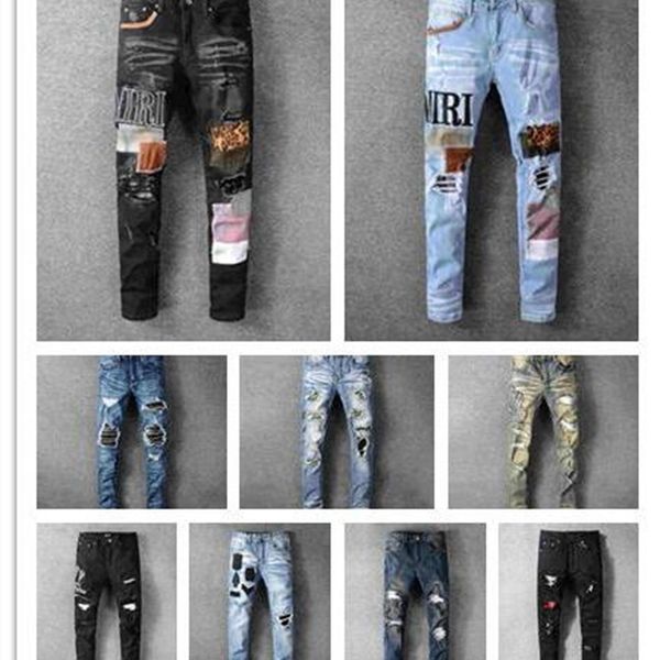 new tide hole stretch elastic slim feet pants embroidered collage jeans fashion brand mens trousers, Blue
new tide hole stretch elastic slim feet pants embroidered collage jeans fashion brand mens trousers, Blue