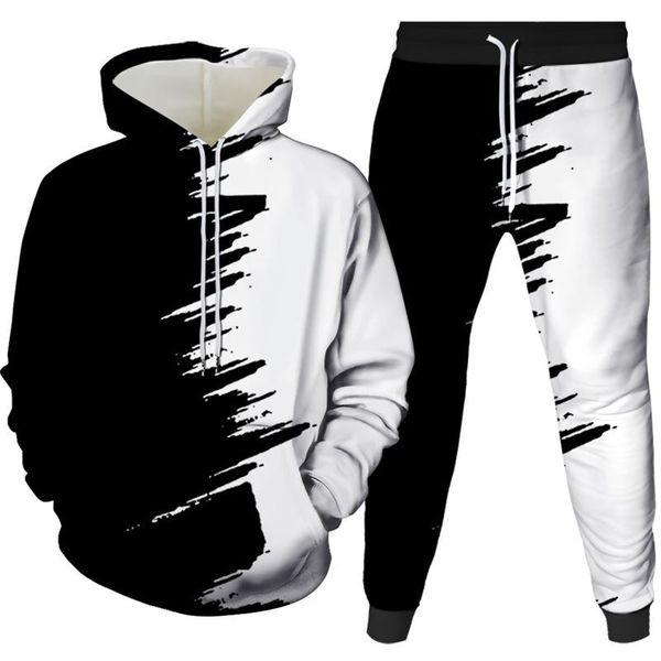 men's autumn and winter suit black and white contrast color 3d digital printing suit men women hooded sweater two-piece, Gray
men's autumn and winter suit black and white contrast color 3d digital printing suit men women hooded sweater two-piece, Gray