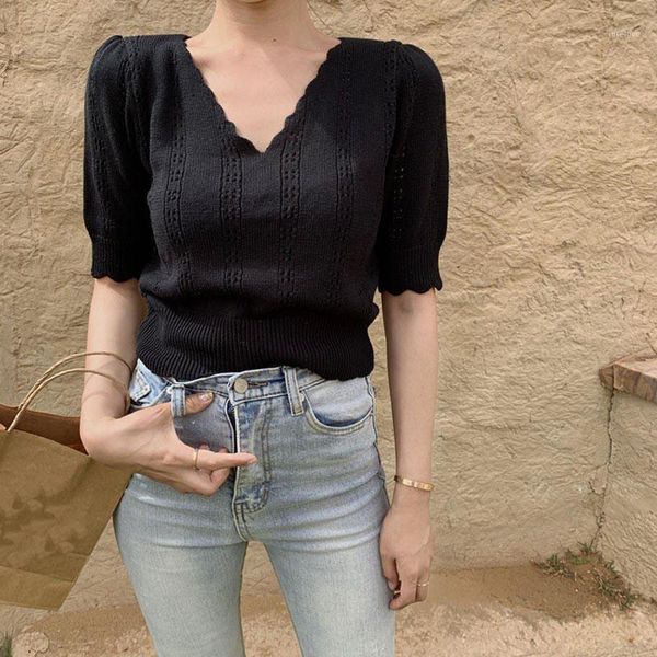 summer thin v-neck knitted female wild hollow short slim short-sleeved solid color tshirt1, White
summer thin v-neck knitted female wild hollow short slim short-sleeved solid color tshirt1, White