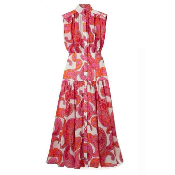 european summer vintage printed single-breasted shirt dress women's sleeveless elegant vacation party maxi long dresses sundress, Black;gray
european summer vintage printed single-breasted shirt dress women's sleeveless elegant vacation party maxi long dresses sundress, Black;gray