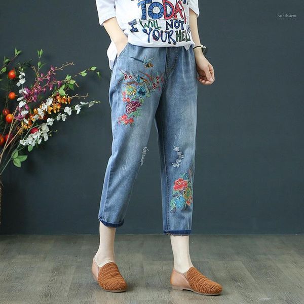 women jeans summer fashion vintage flower embroidery hole elastic waist calf-length denim pants jeans mujer plus size1, Blue
women jeans summer fashion vintage flower embroidery hole elastic waist calf-length denim pants jeans mujer plus size1, Blue
