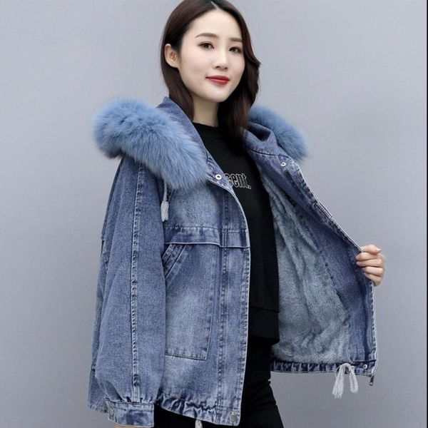 elexs korean velvet thick denim jacket winter big fur collar locomotive lamb long coat female 72511, Black;brown
elexs korean velvet thick denim jacket winter big fur collar locomotive lamb long coat female 72511, Black;brown