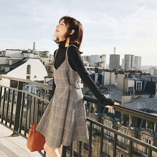 waist style small fragrance woolen new versatile skirt tweed plaid strap dress, Black;gray
waist style small fragrance woolen new versatile skirt tweed plaid strap dress, Black;gray