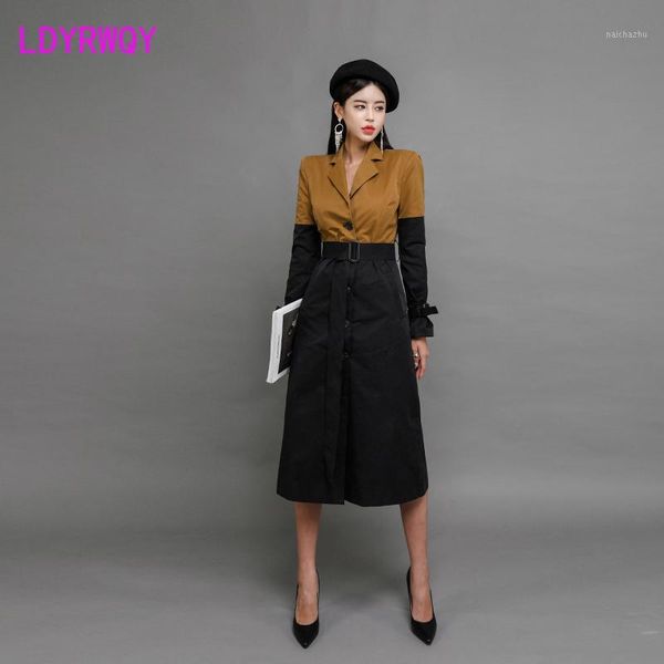 2020 korean version of temperament new winter long suit collar with color belt windbreaker button turn-down collar1, Tan;black
2020 korean version of temperament new winter long suit collar with color belt windbreaker button turn-down collar1, Tan;black