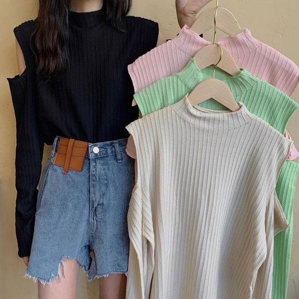 design loose off-shoulder thin bottoming long-sleeved sweater 2021, White;black
design loose off-shoulder thin bottoming long-sleeved sweater 2021, White;black