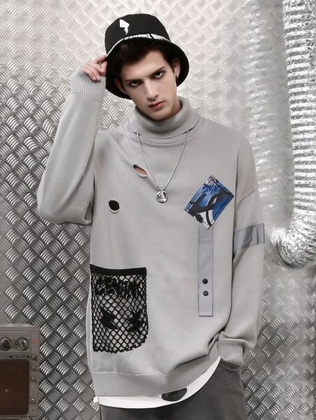 men turtleneck drop shoulder graphic print fishnet insert distressed sweater s25t#, White;black
men turtleneck drop shoulder graphic print fishnet insert distressed sweater s25t#, White;black