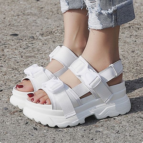 summer women platform sandals fashion buckle design white 7cm increasing sandals thick sole casual platform shoes female y200702, Black 
summer women platform sandals fashion buckle design white 7cm increasing sandals thick sole casual platform shoes female y200702, Black