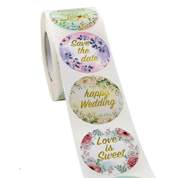 500pcs 1.5inch round love flower adhesive labels baking wedding party gift box valentine's day decoration stickesr