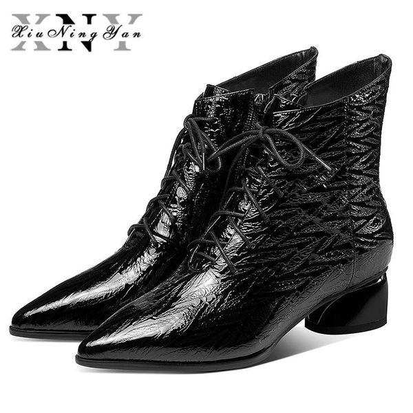 boots fashion women ankle pointed toe platform genuine leather handmade shoes woman lace zipper soft ladies, Black
boots fashion women ankle pointed toe platform genuine leather handmade shoes woman lace zipper soft ladies, Black