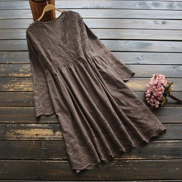 5800 spring summer women dress vintage literary cotton embroidery solid long sleeve loose v neck a line short dress, Black;gray
5800 spring summer women dress vintage literary cotton embroidery solid long sleeve loose v neck a line short dress, Black;gray