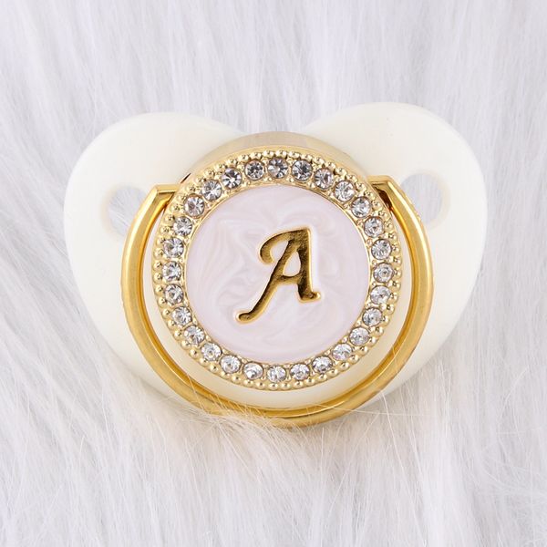 0-12 Months Luxury White Diamond Baby Pacifier Food Grade 26 Letters Silicone Orthodontic Dummy Crystal Nipple Sleeping Soother