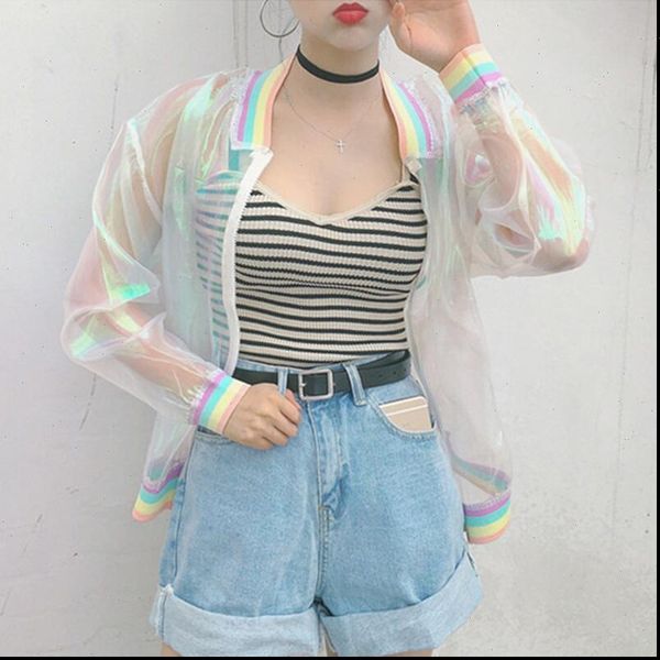 2021 women harajuku summer colorful color rainbow collar loose sunscreen jacket female cute japanese kawaii bomber coat, Black;brown
2021 women harajuku summer colorful color rainbow collar loose sunscreen jacket female cute japanese kawaii bomber coat, Black;brown