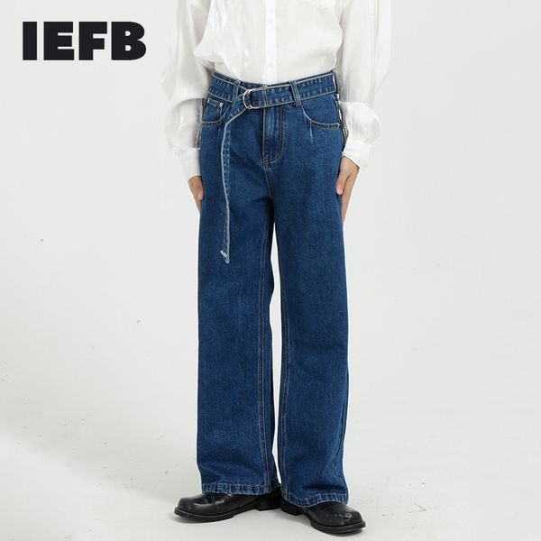 iefb 2021 spring new men's wear korean fashion dark blue wide leg denim trousers with belt loose straight jeans for men 9y5070 q0105, Black;white
iefb 2021 spring new men's wear korean fashion dark blue wide leg denim trousers with belt loose straight jeans for men 9y5070 q0105, Black;white