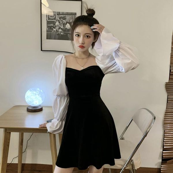2021 new korean one-piece square collar full sleeve black mini casual party dress autumn women's clothing lxzd, Black;gray
2021 new korean one-piece square collar full sleeve black mini casual party dress autumn women's clothing lxzd, Black;gray
