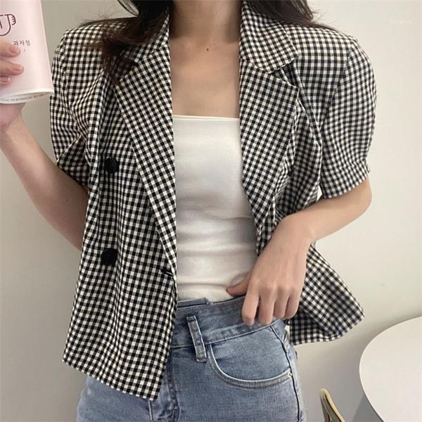 cbafu plaid print summer blazer women puff short sleeve notched collar vintage double breasted korean jacket coats harajuku f5341, White;black
cbafu plaid print summer blazer women puff short sleeve notched collar vintage double breasted korean jacket coats harajuku f5341, White;black