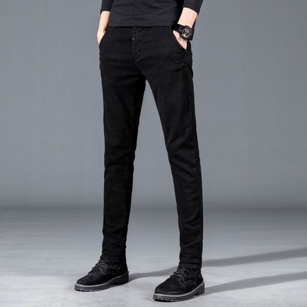 end of autumn and winter 2019 fleece pure black denim fashion slim fitting pants with red print jeans, Blue
end of autumn and winter 2019 fleece pure black denim fashion slim fitting pants with red print jeans, Blue