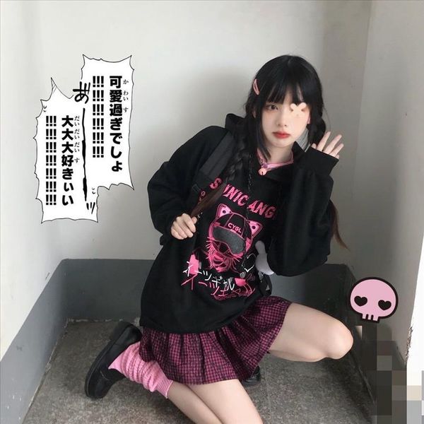 women hoodie autumn and winter goth punk cat print sweatshirt long sleeve black female loose clothes tee top
women hoodie autumn and winter goth punk cat print sweatshirt long sleeve black female loose clothes tee top