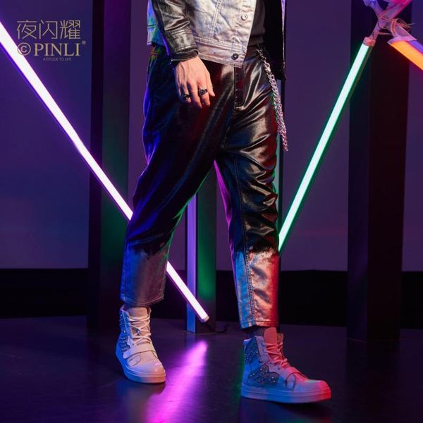 new men's male casual fashion unique night shines autumn nightclub contrast color denim trousers pants by193116393, Blue 
new men's male casual fashion unique night shines autumn nightclub contrast color denim trousers pants by193116393, Blue