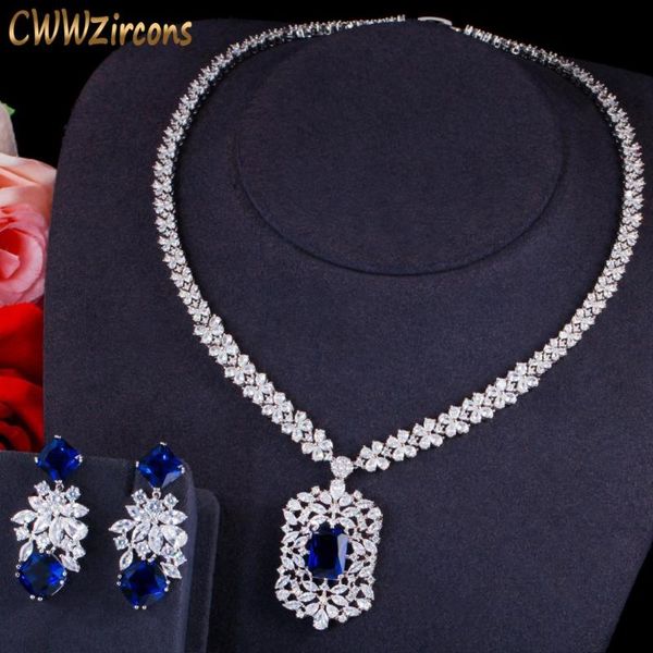 cwwzircons блестящий белый золотой цвет королевский голубой cz камень роскошные свадебные ожерелье и серьги ювелирные изделия для неведов t4, Silver
cwwzircons блестящий белый золотой цвет королевский голубой cz камень роскошные свадебные ожерелье и серьги ювелирные изделия для неведов t4, Silver