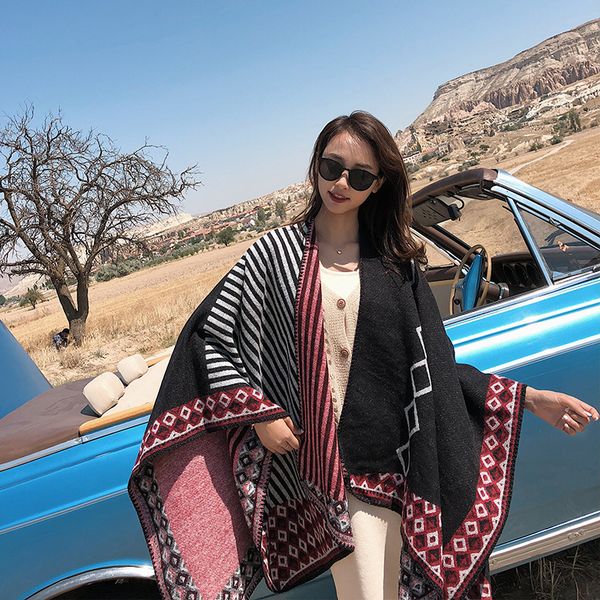 nepalese national style autumn and winter scarf women's diamond lattice cashmere cape cape with warm and thickened split scarf klwe, Blue;gray
nepalese national style autumn and winter scarf women's diamond lattice cashmere cape cape with warm and thickened split scarf klwe, Blue;gray