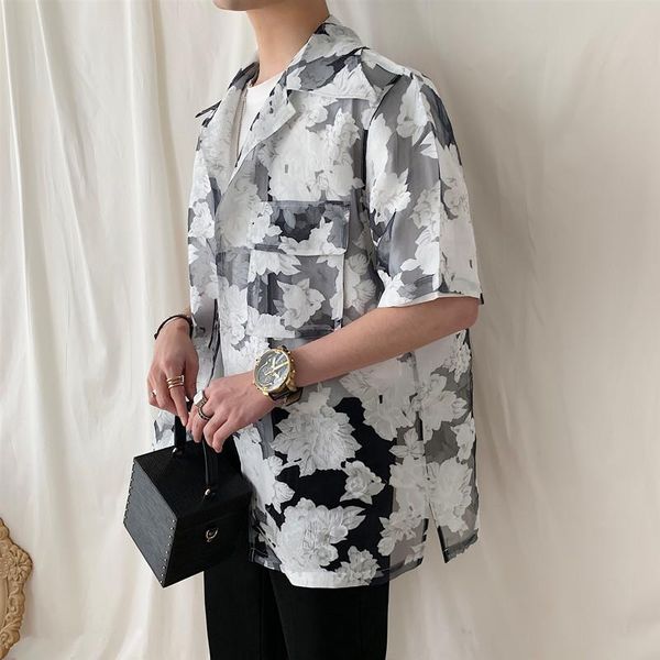 men's casual shirts translucent men summer organza short sleeve shirt coat male streetwear vintage fashion loose sunscreen jacket, White;black
men's casual shirts translucent men summer organza short sleeve shirt coat male streetwear vintage fashion loose sunscreen jacket, White;black