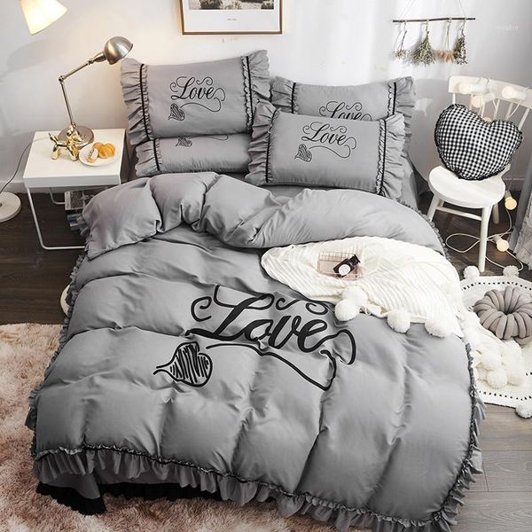4pcs korean style bed set duvet cover pillowcase flat bed sheet skirt alphabet design ruffles space grey soft home1
4pcs korean style bed set duvet cover pillowcase flat bed sheet skirt alphabet design ruffles space grey soft home1