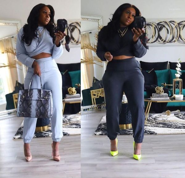 women big size casula solid traxksuits outfits autumn new female's high waist sweatpants+ o-neck short pullover two piece sets1, Gray
women big size casula solid traxksuits outfits autumn new female's high waist sweatpants+ o-neck short pullover two piece sets1, Gray