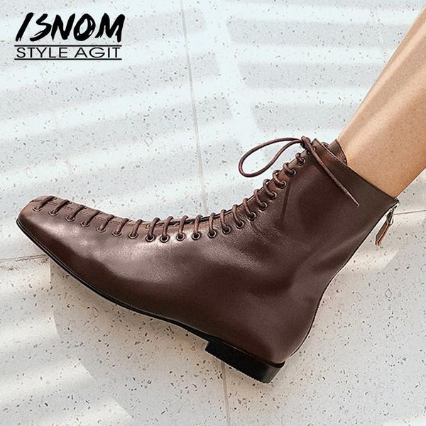 isnom autumn ankle motorcycle boots women square toe cross tied booties woman casual cow leather shoes female zip flat shoes, Black
isnom autumn ankle motorcycle boots women square toe cross tied booties woman casual cow leather shoes female zip flat shoes, Black