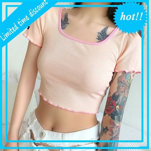 women's 2021 summer new style ins same solid round collar ear side exposed navel versatile t-shirt for women, White
women's 2021 summer new style ins same solid round collar ear side exposed navel versatile t-shirt for women, White