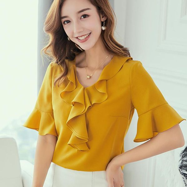 2021 new korean women shirt spring summer blouses ruffle short sleeve slim office work shirts casual pink blouses blusas, White
2021 new korean women shirt spring summer blouses ruffle short sleeve slim office work shirts casual pink blouses blusas, White