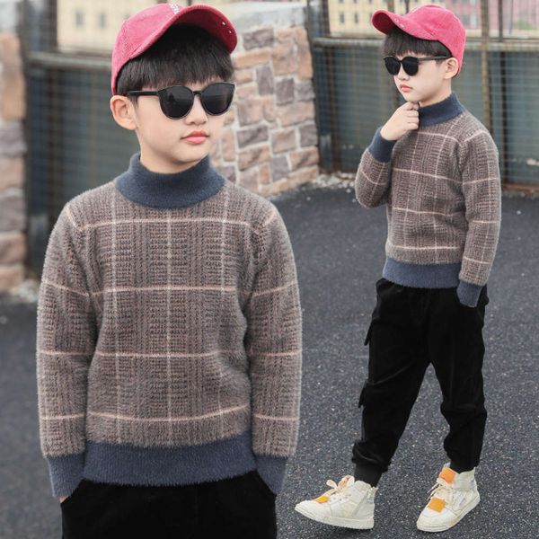 2020 new boys' sweater with thickened pullover, middle large half high collar, autumn and winter foreign mink children's, Blue 
2020 new boys' sweater with thickened pullover, middle large half high collar, autumn and winter foreign mink children's, Blue
