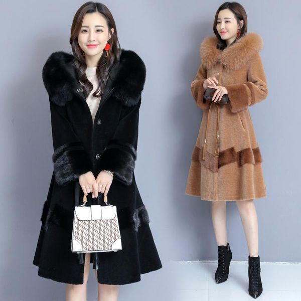 women hooded cashmere coat 2020 wool cashmere winter mother wear high-end fur outwear temperament fur collar mid-length f170, Black
women hooded cashmere coat 2020 wool cashmere winter mother wear high-end fur outwear temperament fur collar mid-length f170, Black