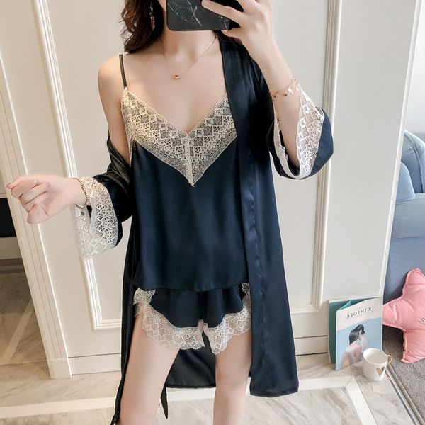 2021 new four seasons women's silk satin, lace short pants nightgown three suit 5tc2, Black;red
2021 new four seasons women's silk satin, lace short pants nightgown three suit 5tc2, Black;red
