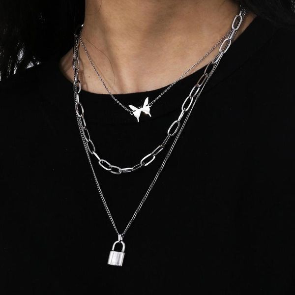 chains 3pcs butterfly necklace layered stainless steel gothic padlock pedant for women men cool boys choker jewelry, Silver
chains 3pcs butterfly necklace layered stainless steel gothic padlock pedant for women men cool boys choker jewelry, Silver