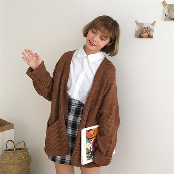 korean women loose cardigan coat double pocket design sweater jacket cute sweet girl casual long knitted cardigan pink cape top, White;black
korean women loose cardigan coat double pocket design sweater jacket cute sweet girl casual long knitted cardigan pink cape top, White;black