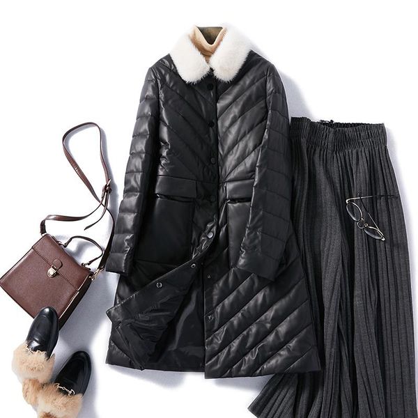women's leather & faux genuine jacket women winter real collar duck down female 100% sheepskin coat veste femme w00232 yy1781, Black
women's leather & faux genuine jacket women winter real collar duck down female 100% sheepskin coat veste femme w00232 yy1781, Black