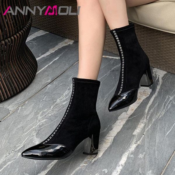 annymoli autumn genuine leather ankle boots women crystal block high heel elastic boots pointed toe shoes lady winter size 33-43, Black
annymoli autumn genuine leather ankle boots women crystal block high heel elastic boots pointed toe shoes lady winter size 33-43, Black