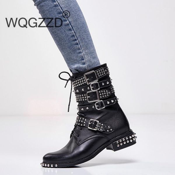 luxury rivets women punk motorcycle boots buckle strap women genuine leather boots winter shoes women's bottes femme hiver1, Black 
luxury rivets women punk motorcycle boots buckle strap women genuine leather boots winter shoes women's bottes femme hiver1, Black