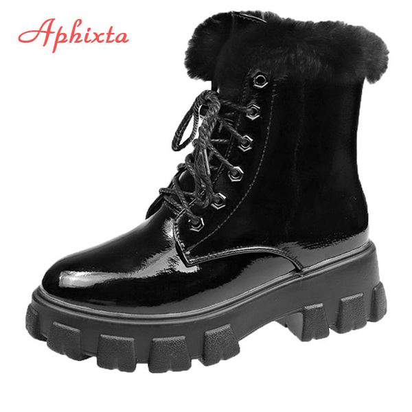boots aphixta 5.5cm patent leather waterproof snow women black lace-up warm plush shoes woman female botas mujer
boots aphixta 5.5cm patent leather waterproof snow women black lace-up warm plush shoes woman female botas mujer