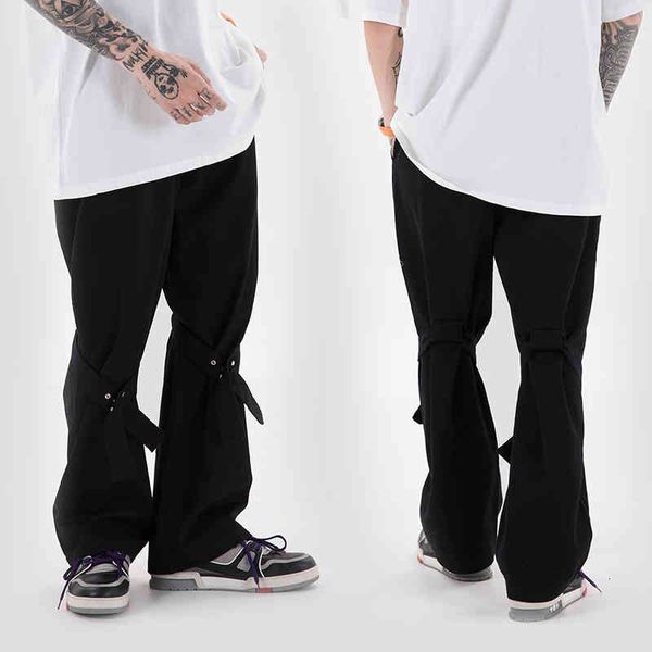 street knee high ribbons camouflage cargo pants mens drawstring straight loose casual flare hip hop baggy trousers, Black
street knee high ribbons camouflage cargo pants mens drawstring straight loose casual flare hip hop baggy trousers, Black