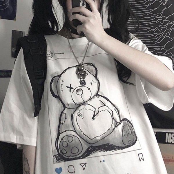 korean dropshipping cute bear hip hop vintage letter punk gothic clothes short sleeve large print harajuku women t-shirt, White 
korean dropshipping cute bear hip hop vintage letter punk gothic clothes short sleeve large print harajuku women t-shirt, White